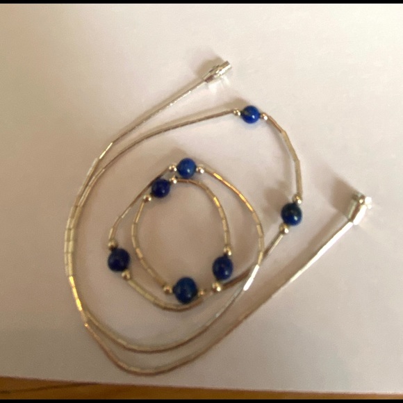 Liquid Silver & Lapis Lazuli Beaded Necklace - Picture 2 of 4